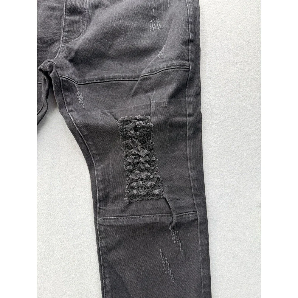 Fashion Nova  Men Distressed Skinny Jeans Black Mens 38x30 Stretch Ripped Denim